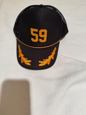 Black Trucker Cap with Gold Embroidered '59' and Laurel Accents